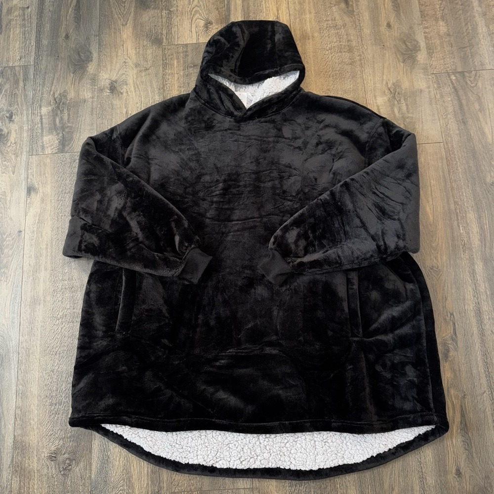 The Wayy Big Hoodie Velour Oversized Sherpa Lined Black Wearable‎ Blanket Hoodie